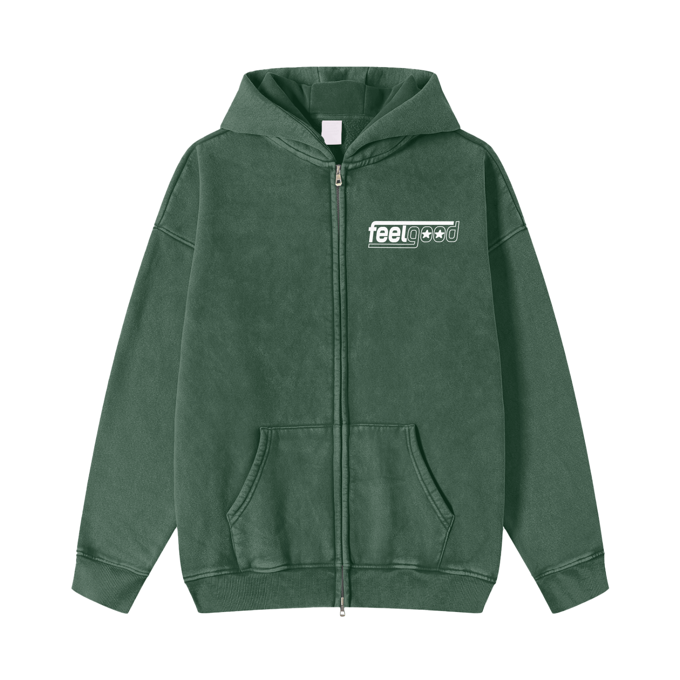 Feel Good Essentials Snow Washed Zip-Through Fleece Hoodie