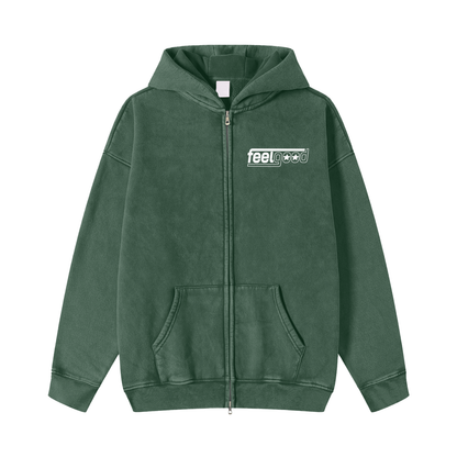 Feel Good Essentials Snow Washed Zip-Through Fleece Hoodie
