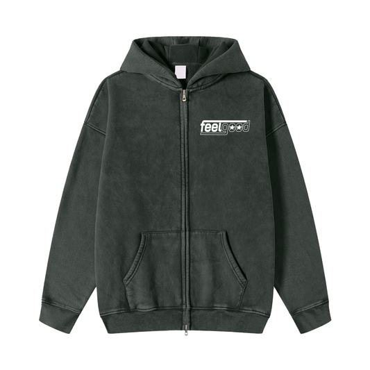 Feel Good Essentials Snow Washed Zip-Through Fleece Hoodie