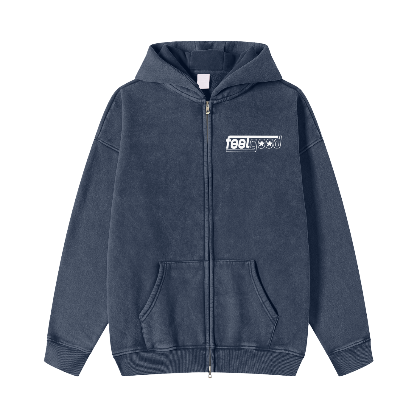 Feel Good Essentials Snow Washed Zip-Through Fleece Hoodie