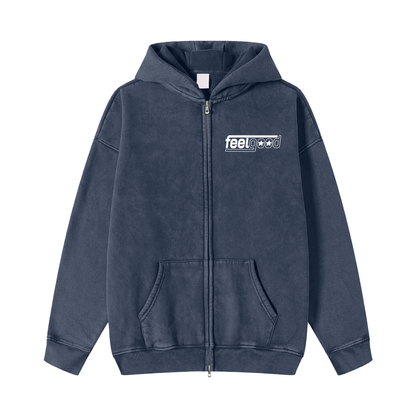 Feel Good Essentials Snow Washed Zip-Through Fleece Hoodie
